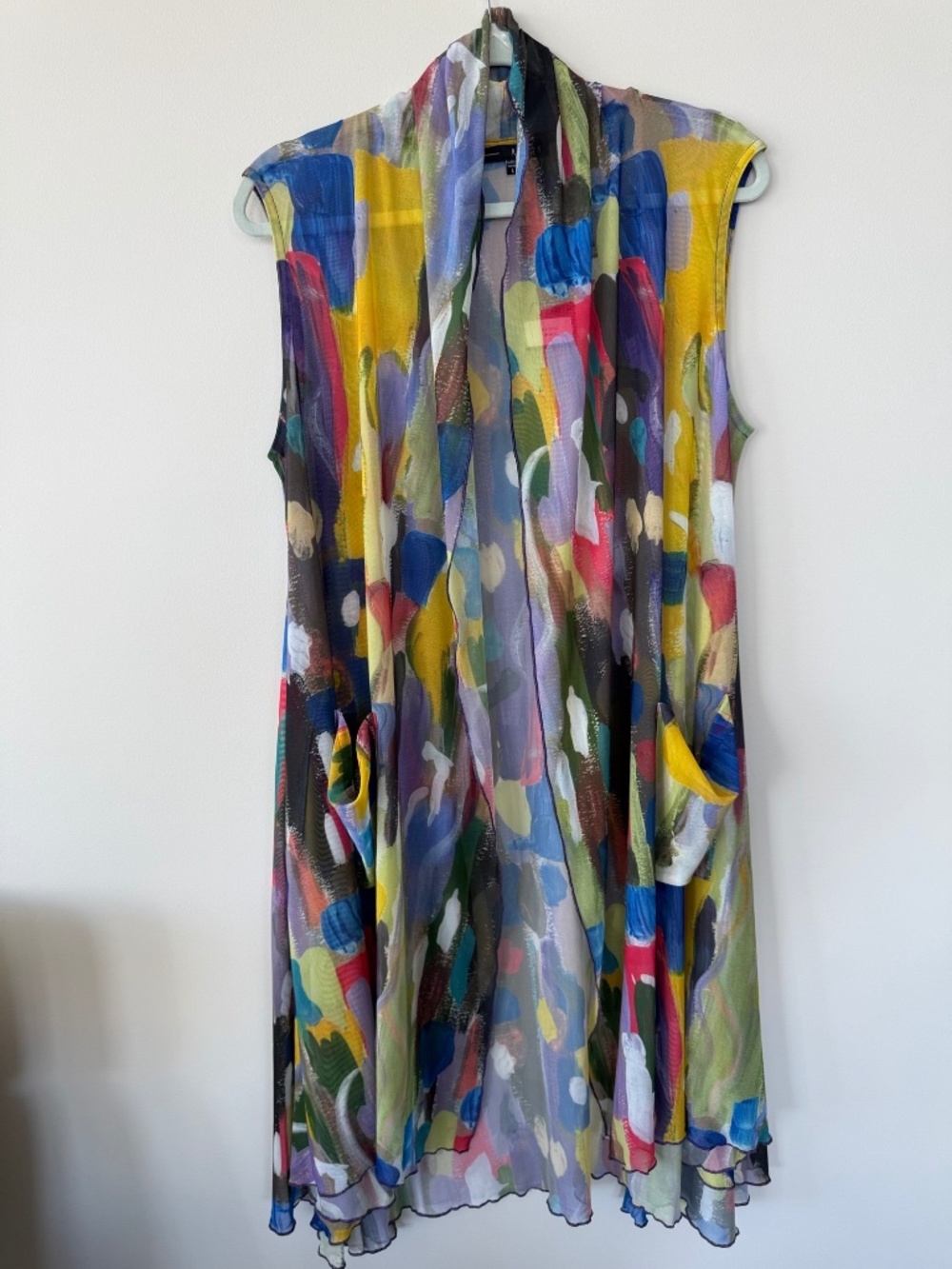 Kozan Bora Mesh Duster Vest NWT Large/1X Abstract Art Print Pockets